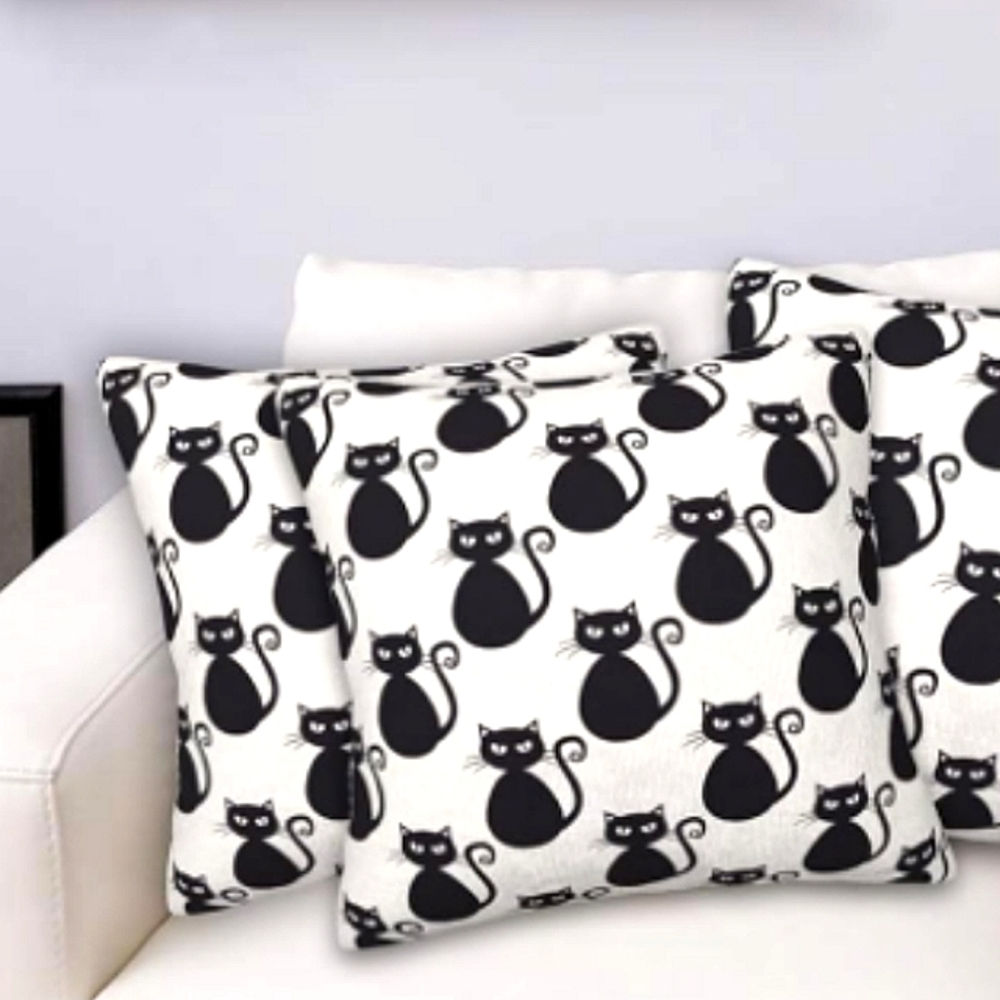 Set 2 Black Cats Pillow Covers 18" Square Throw Pillows Ivory Cat Lady Gift New